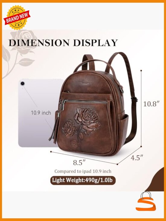 Embossed Leather Mini Backpack Purse for Women, Small Travel Daypack Shoulder